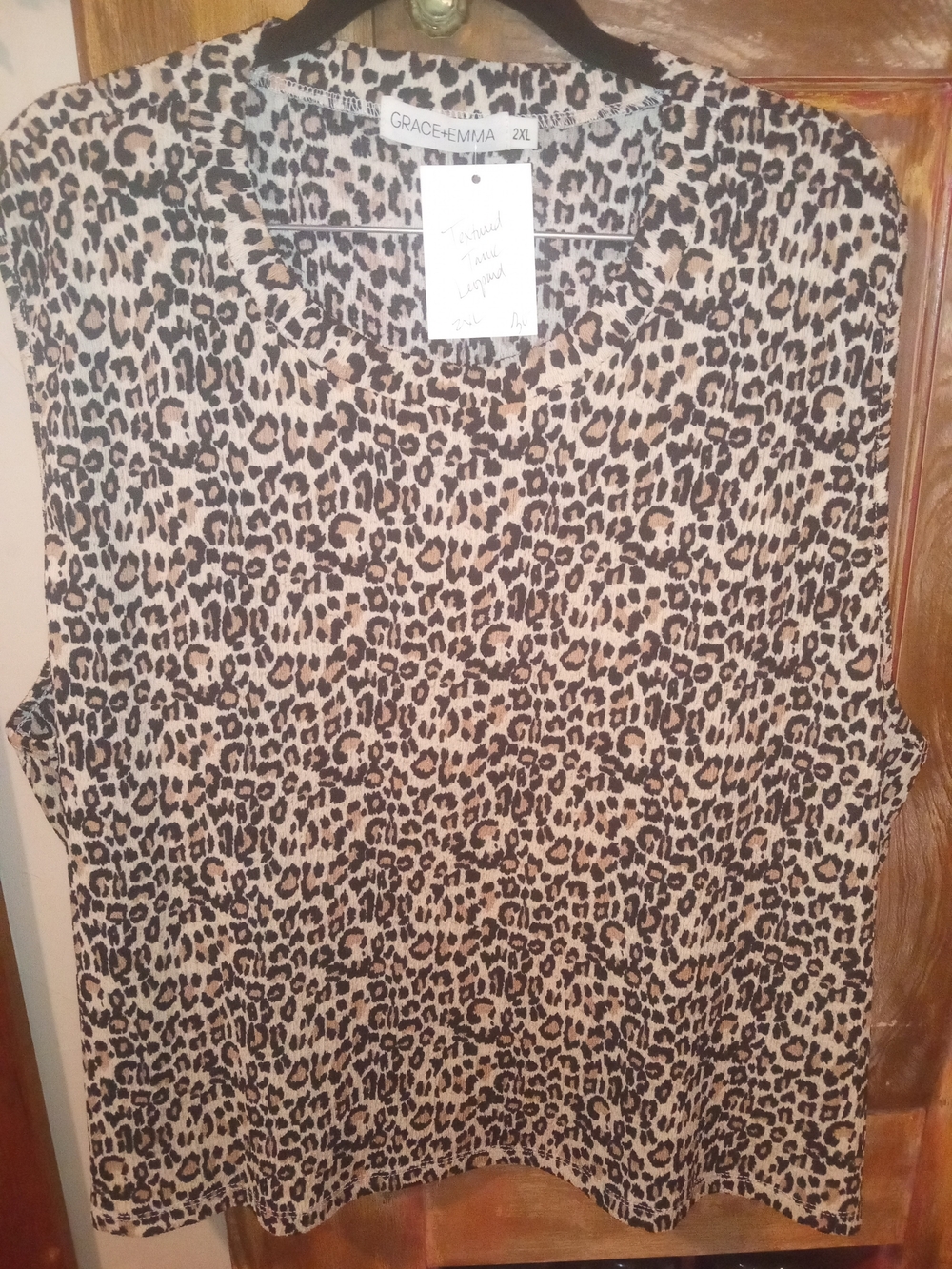 Grace + Emma Leopard Print Sleeveless Tank Top - Tan/Black